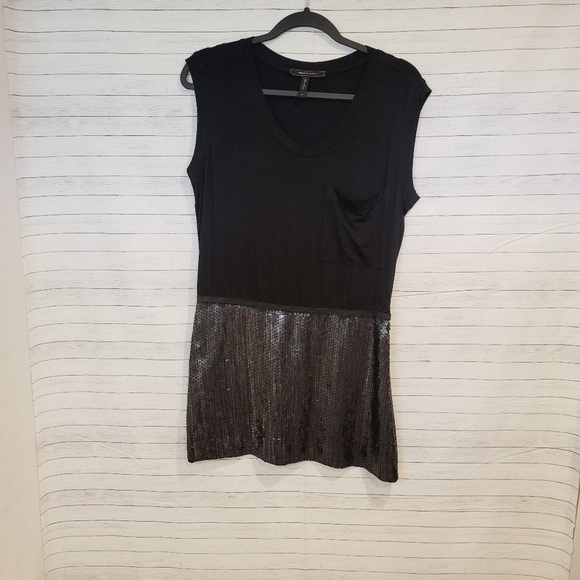 BCBGMAXAZRIA Mixed Media High Low Dress, size 4, Chrome Sequins, So cute! - Picture 6 of 8